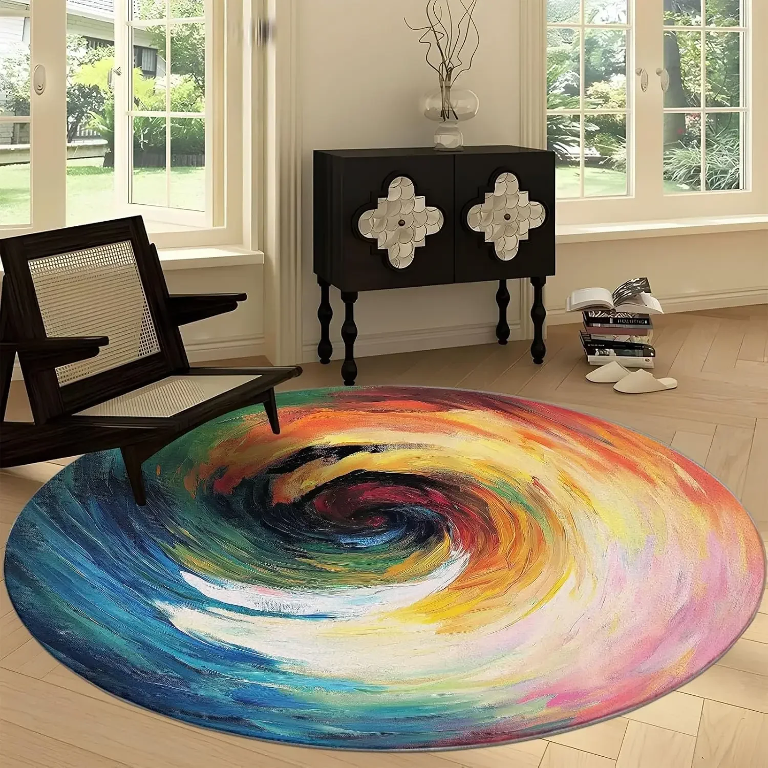 Starfish & Coral Round Rug – Watercolor Style Washable Non-Slip Circular Floor Mat