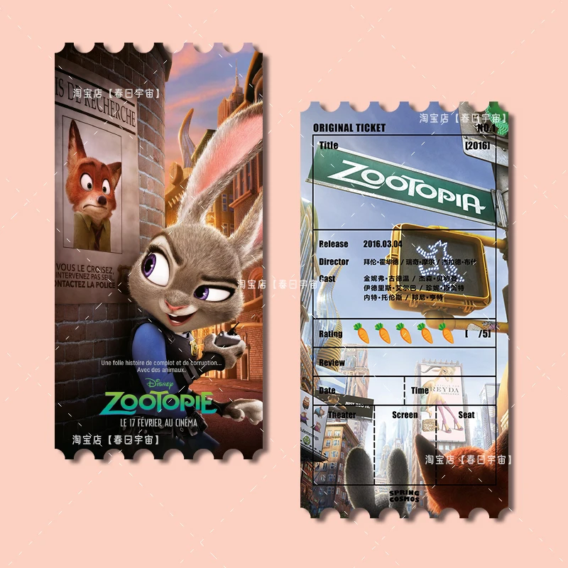 1 szt. Disney Movie Zootopia oryginalna kartka z biletami i domowymi zakładkami kolekcja urządzeń peryferyjnych pamiątkowe prezenty dla fanów