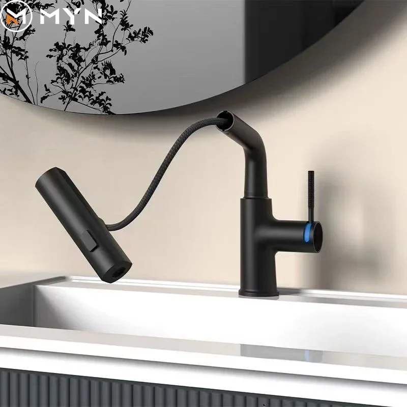 Tiktok New Trend Ivory Milky White Multifunction 360 Degree Rotating Waterfall  Basin Faucet  Bathroom Pull Out Basin Water Tap image 3