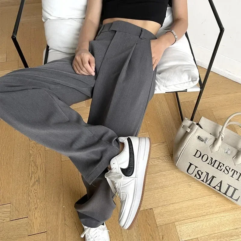 Casual Loose Pockets Straight Female Trousers Casual High Waist Women Long Pants 2024