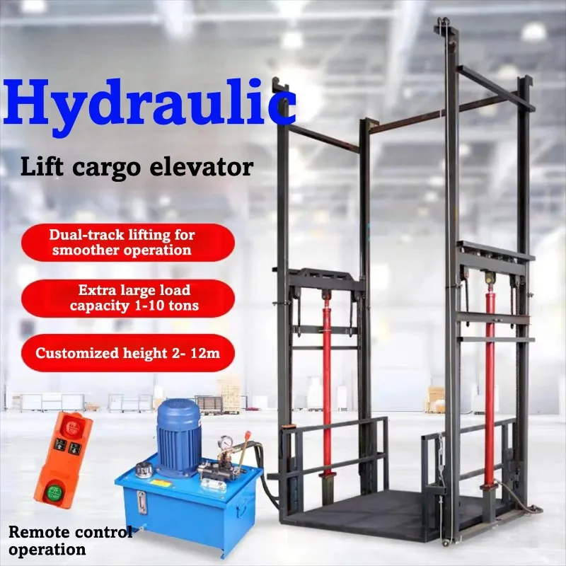 FOB Price Double Rail Hydraulic Freight Elevator 1 Ton Capacity Rail Type Electric Lifting Platform