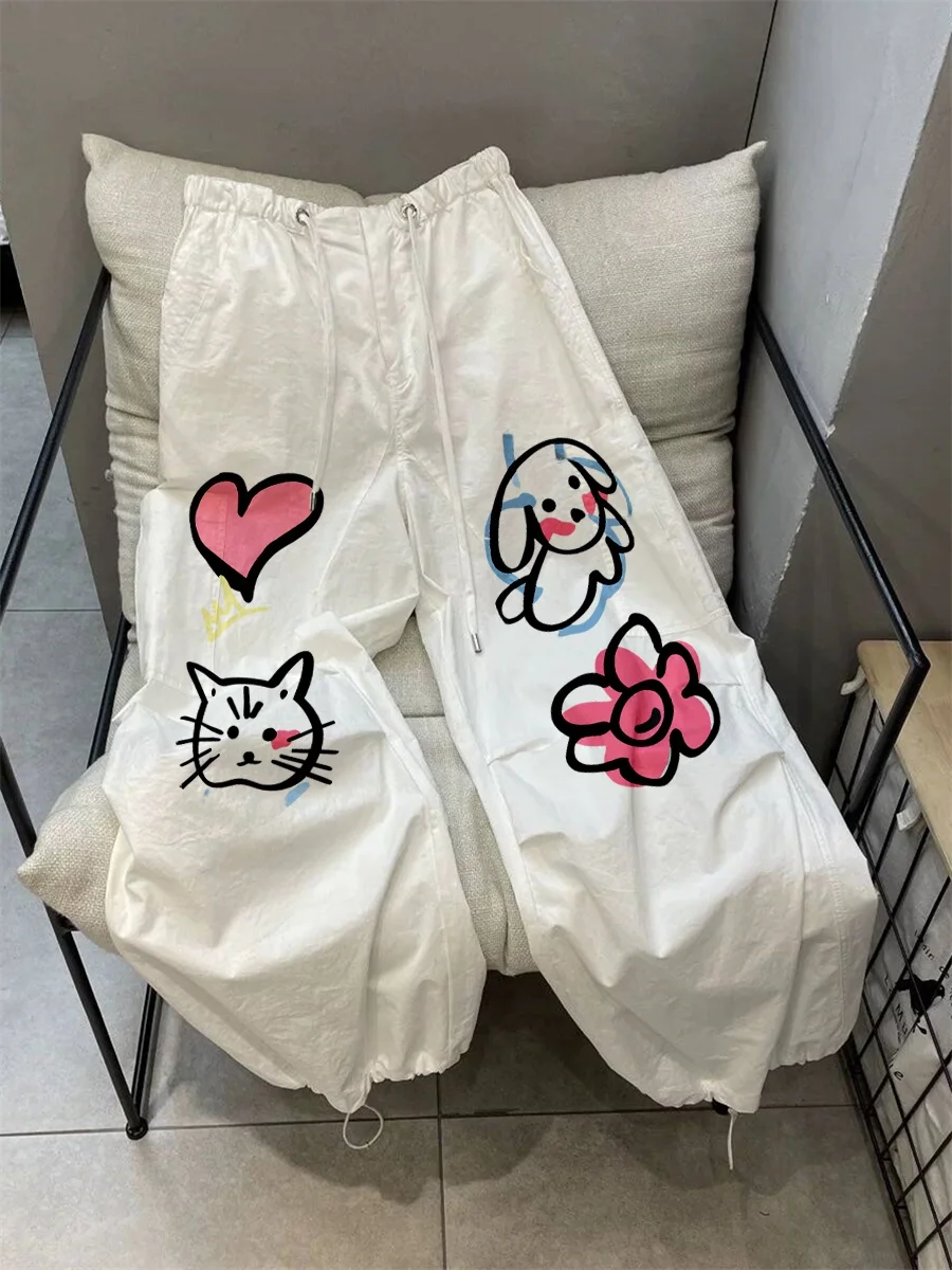 Retro Japanese Sle Casual Loose Fit Work Pants ex Summer Design Versatile Long Trousers High Waist Elastic Waisand