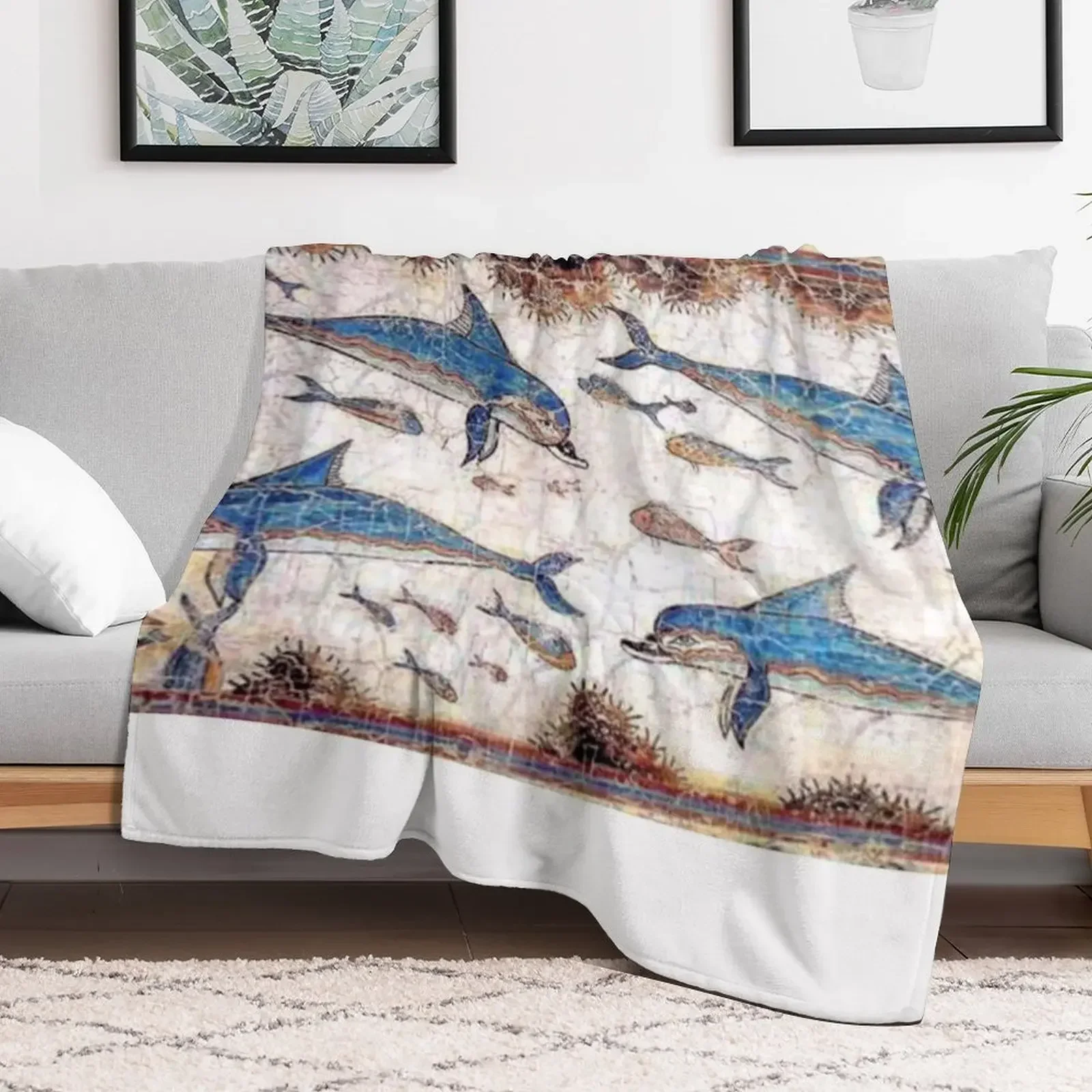 Minoan Dolphins Fresco Throw Blanket Extra Large Throw Hairy Blankets