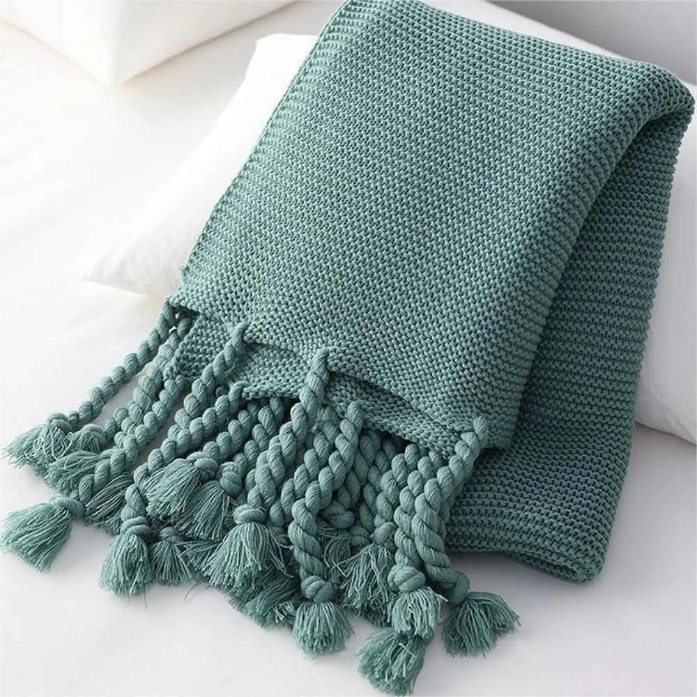 Nordic Knit Throw Blanket Handmade Braided Fringe Sofa Cover Soft Bed Runner for Bedroom Living Room