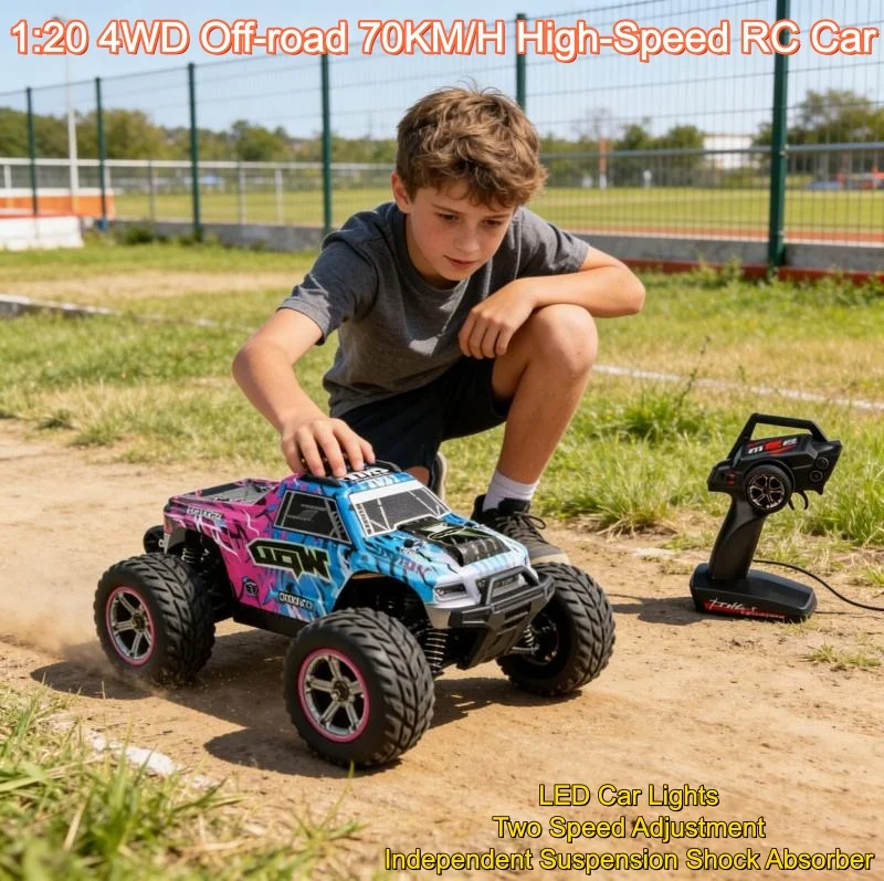 

Высокоскоростная радиоуправляемая машинка 1:20 2.4G 70 км/ч, полноприводный внедорожник для дрифта, гоночная модель с двумя скоростями, LED-подсветкой и пультом управления, игрушка