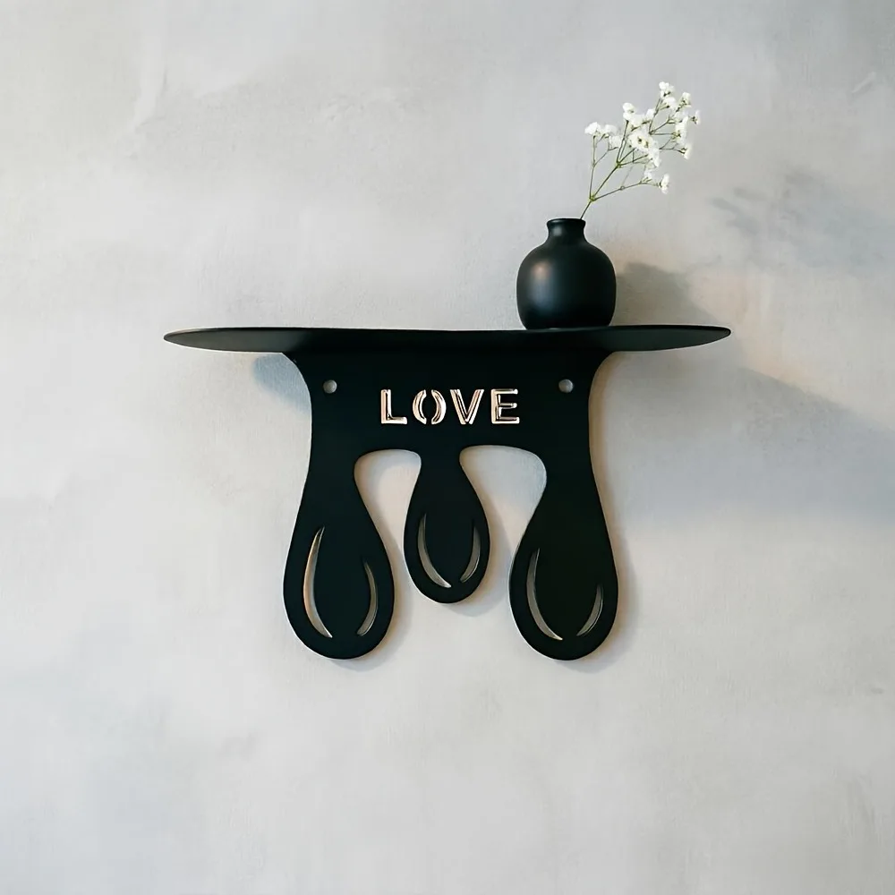 CIFBUY Creative Waterdrop Iron Wall Shelf Sturdy Black Metal Floating Organizer Artistic Home Decor Storage
