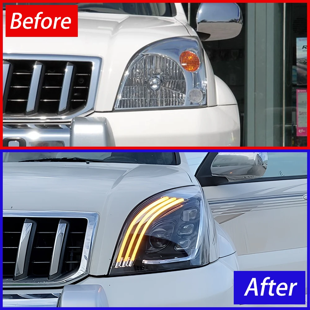 For Maybach Design LED Auto Headlights Assembly for Toyota Prado 2004-2009 Dynamic Signal Lamp 6500K 100W Power Car Light Upgrad 3