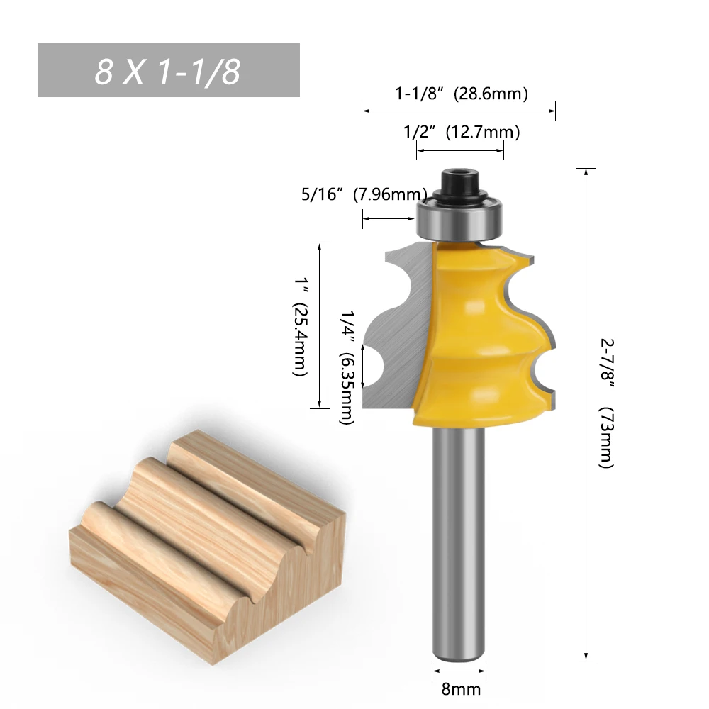 LAVIE-Carbide Fresadora para Carpintaria, 8mm Haste, Bit De Moldagem Arquitetônica, Bit De Roteador, Moinho De Cara, 02079, 1Pc