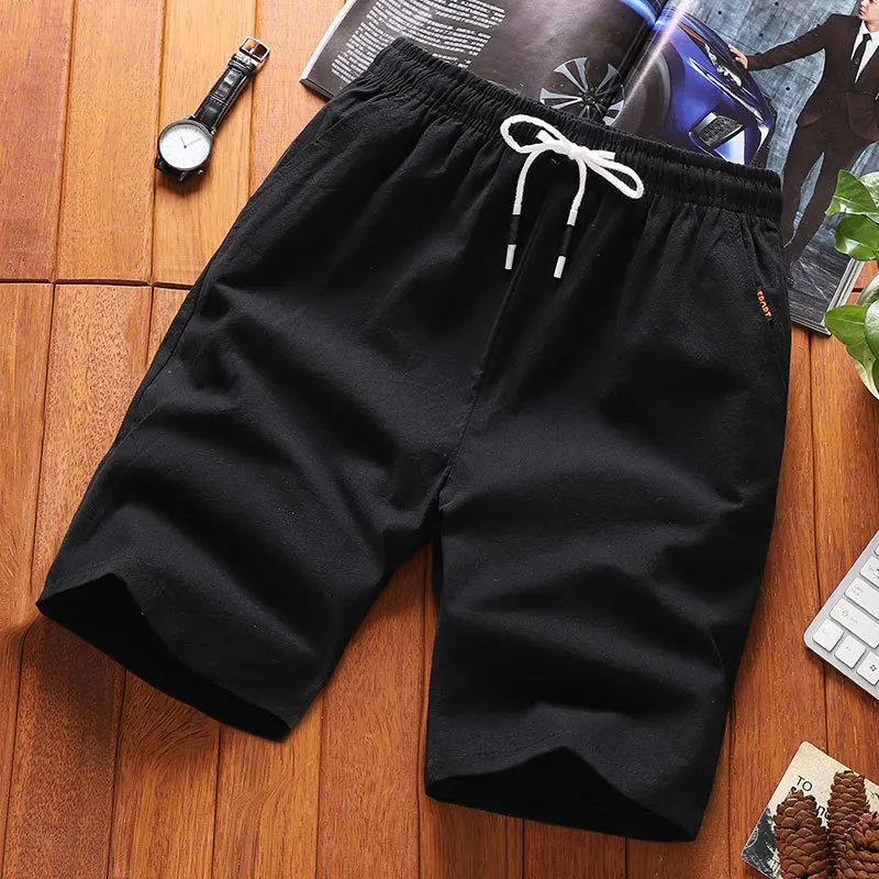 Shorts Men's New Drawstring Breathable Solid Color Shorts Quick-Drying Thin Straight Outerwear Five Pants