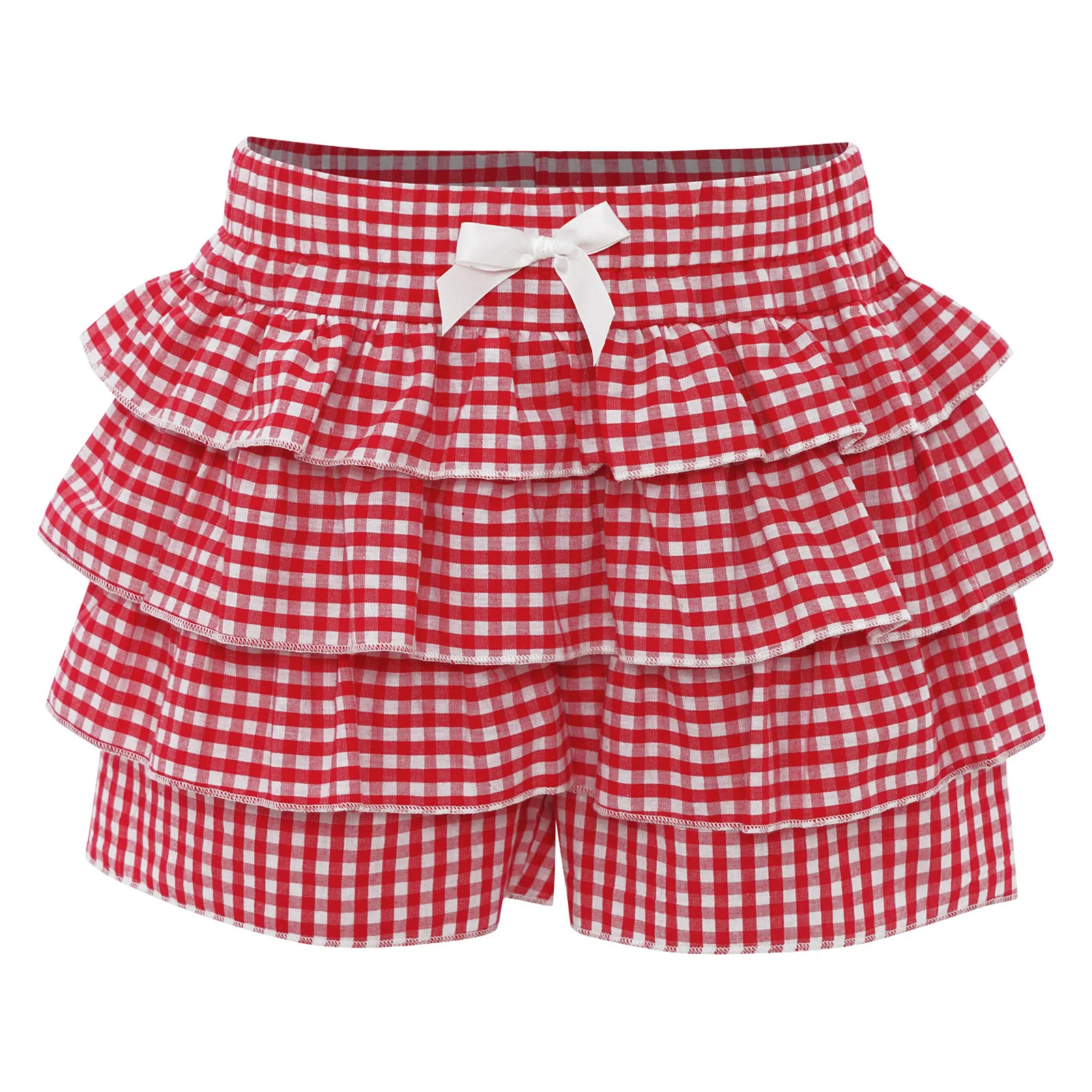 

Kids Girls Bow Summer Tiered Ruffle Shorts Plaid Elastic Waistband Shorts Kawaii Gothic Halloween Theme Party Cosplay Bloomers