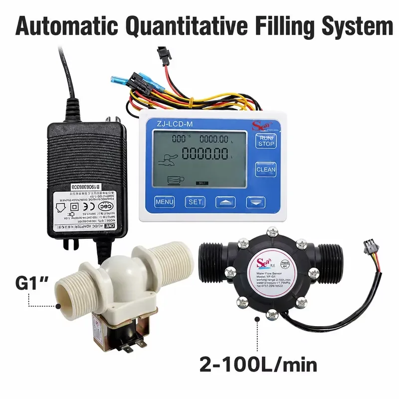 One Inch NPN Signal Plastic Flow Sensor OEM Full Set Water Meter Controller LCD-M for Package Machine Liquid Flow Control