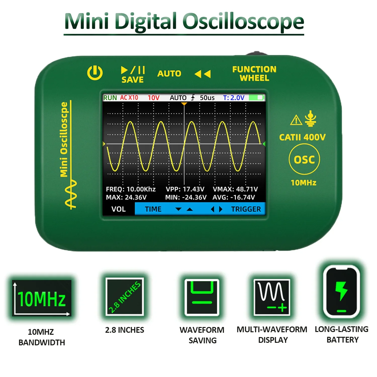 

OT2 2A Digital Portable Oscilloscope 10MHz 48MSa/s 2IN1 Signal Generator Sampling Rate Electronics Repair Tool Graphic Tester