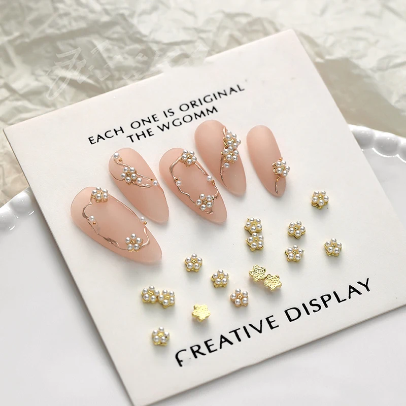 5 قطعة زهرة سبائك مع اللؤلؤ مجوهرات أظافر ثلاثية الأبعاد خمس بتلات UV تغيير زهرة مسمار السحر مانيكير مسمار الفن الديكور