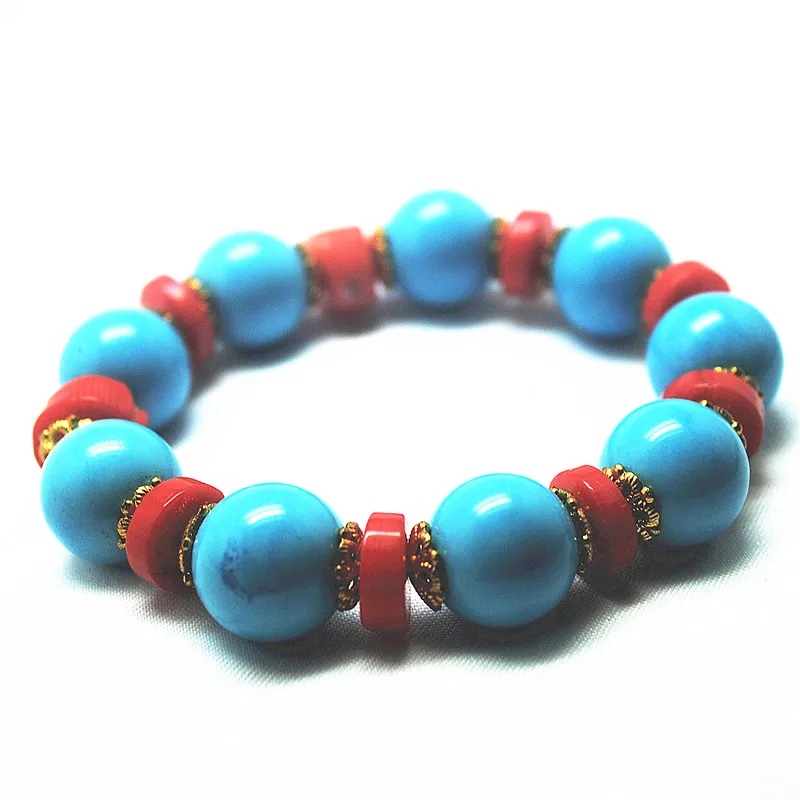 

1PC HOT MEN BRACELETS CORAL AND BLUE TUQUOISE MATERIAL WITH ELASTIC WIRE FOR NEW CLOTHES AND PARTY