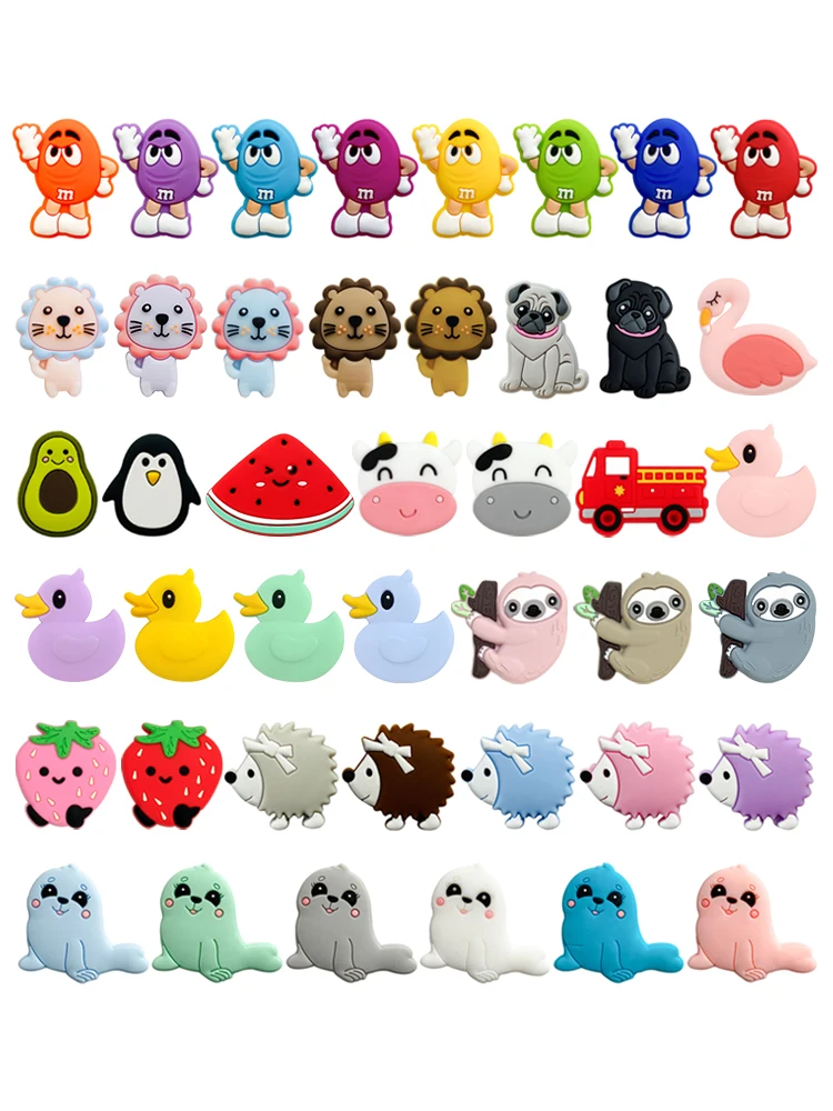 10 pièces Silicone Lion vache moltres avocat perles Silicone bébé perles de dentition dessin animé jouet de dentition sucette chaîne accessoires