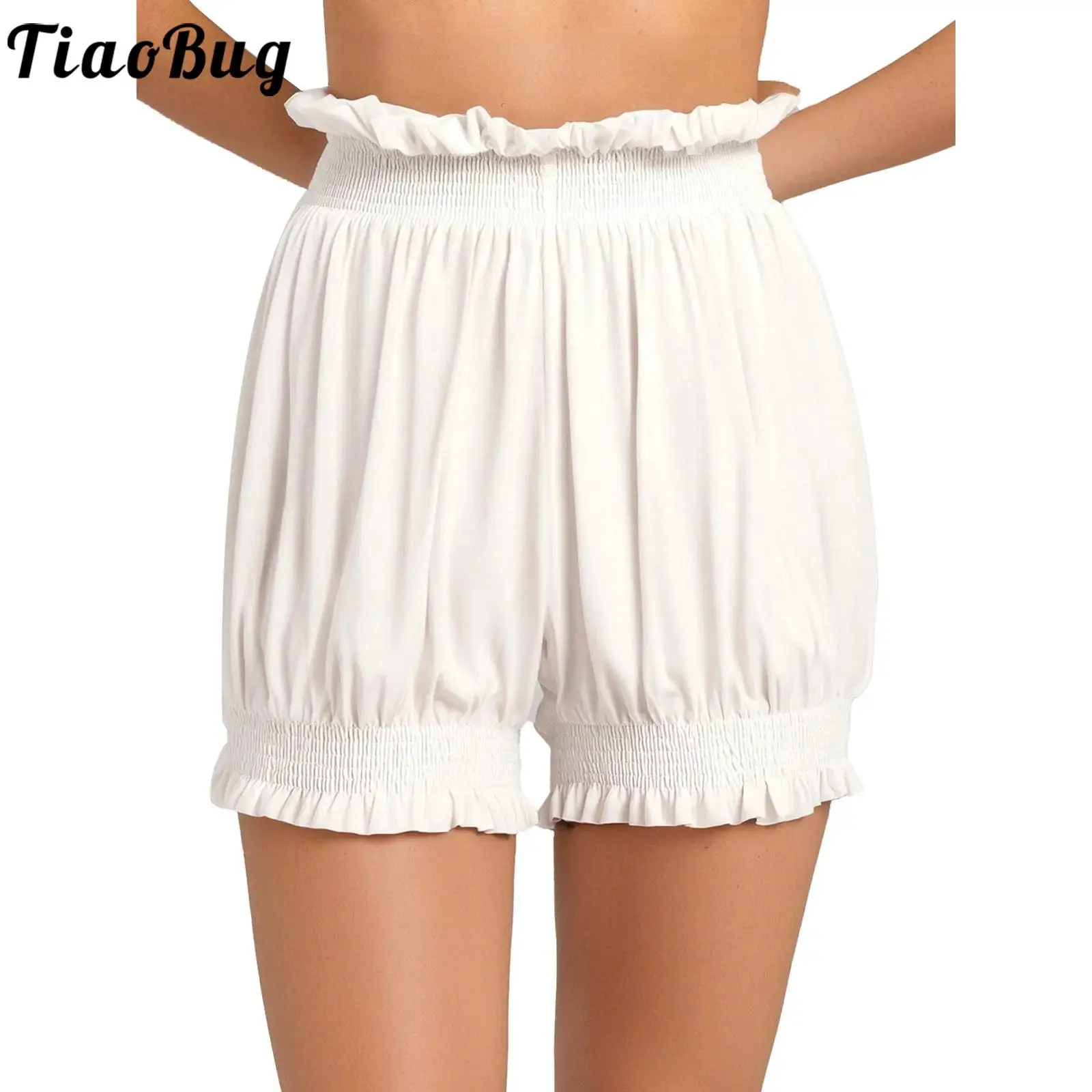 

Women Lolita Ruffled Bloomers Shorts Elastic Waist Legs Solid Color Pumpkin Underpants Dance Shorts Safety Shorts for JK Skirt