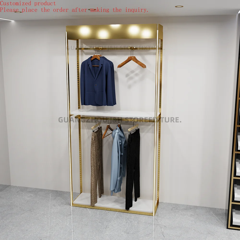 

Custom.Man Clothing Display Racks for Retail Gold Adjustable Height Garment Rack Stainless Steel Commercial Clothing Display St