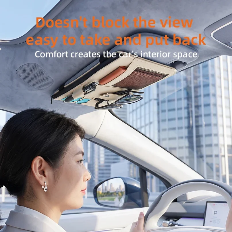 Pu Leather Car Sunshade Storage Bag New Model Automobile Eyeglass Clip Document Organizer Sunglasses Holder Pen Tray