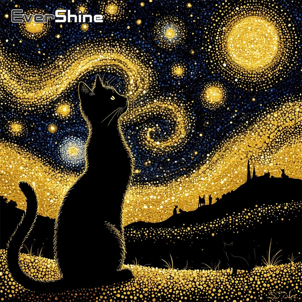 

Evershine Diamond Mosaic Cat Picture Of Rhinestones Painting Animal Cross Stitch Kit Embroidery Stars Handmade Gift
