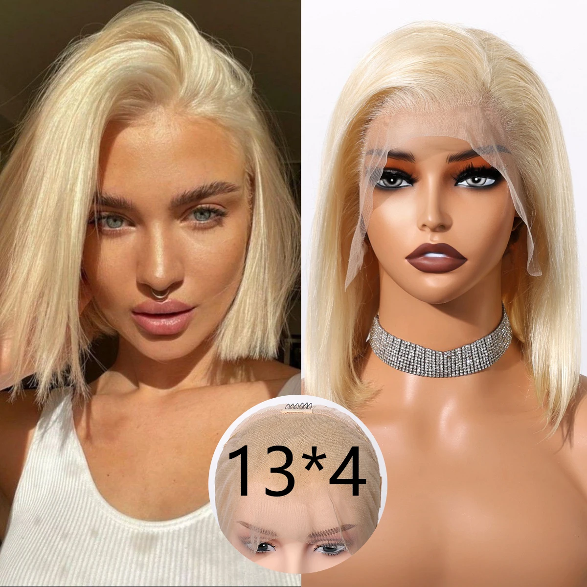 Blonde mignon cheveux humains Bob perruque 13*4 dentelle frontale perruques de cheveux humains miel blond court droit pour les femmes quotidien pré plumé 10 pouces