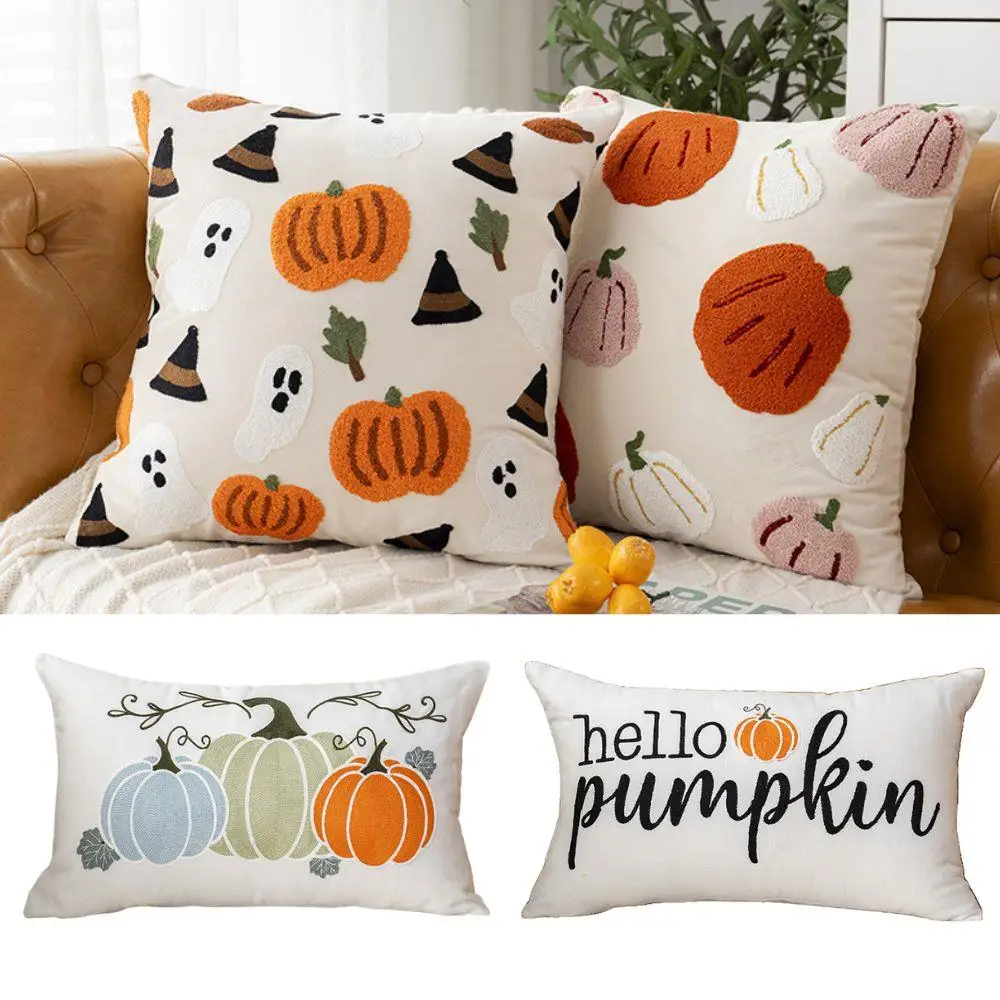 

1pc 43*43cm Autumn Winter Pumpkin Cushion Cover 3D Pumpkin Pattern Solid Color Velvet Sofa Pillowcase Halloween Pillow Cover