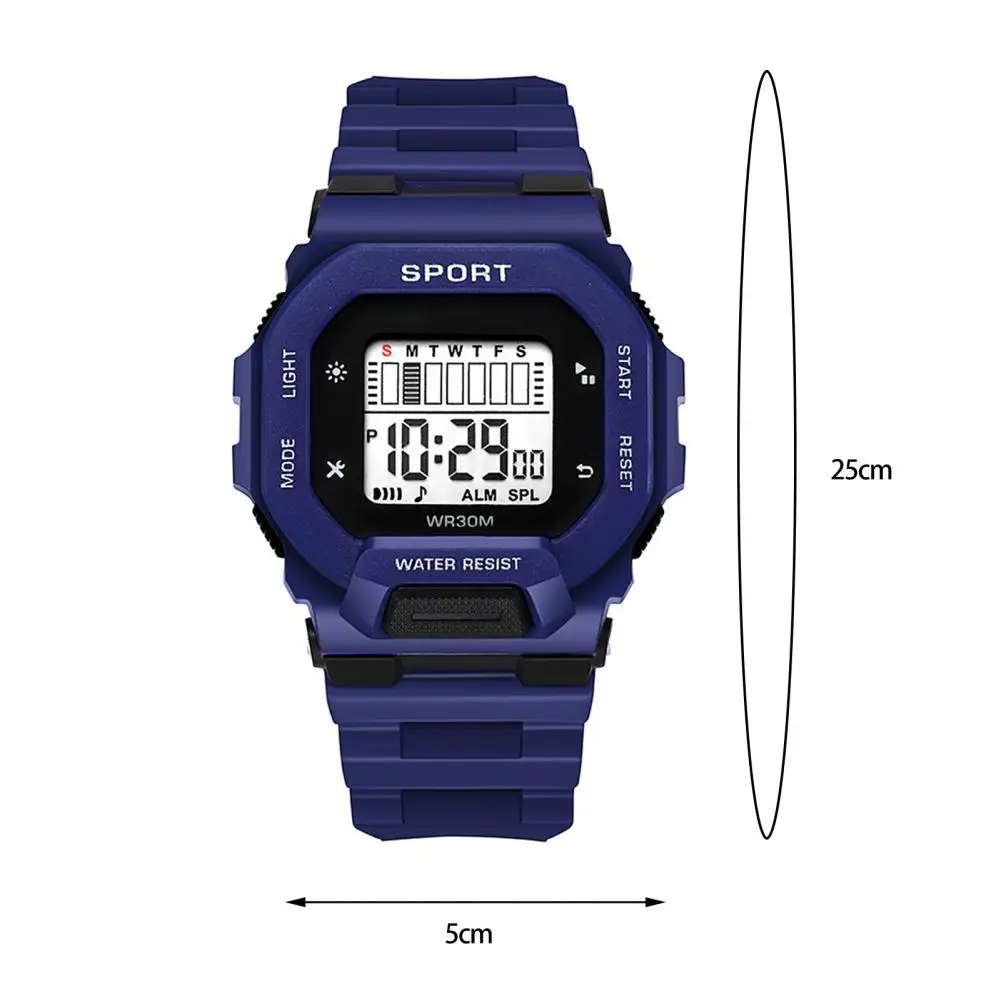 Student Watch LED Large Screen Waterproof Adjustable Multifunctional Comfortable to Wear Square Dial LED Digital Watch