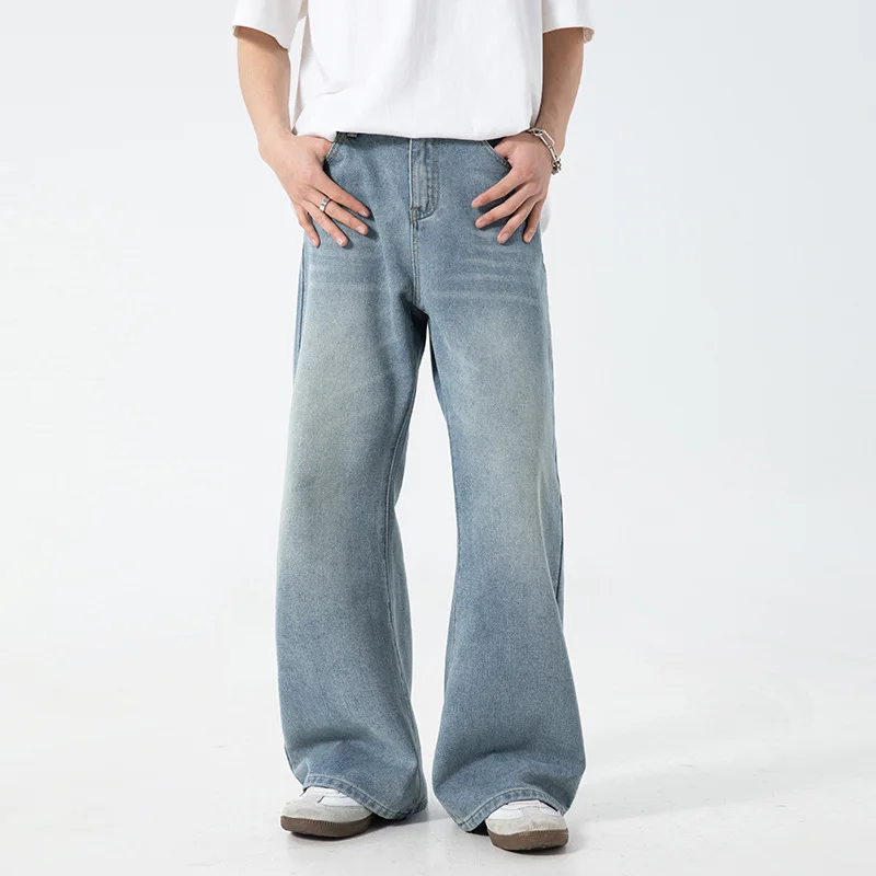 

2025 Autumn Winter Man Jeans New Men's Loose Jeans Vintage Washed Bootcut High Street Blue Black Retro Flare Denim Pants