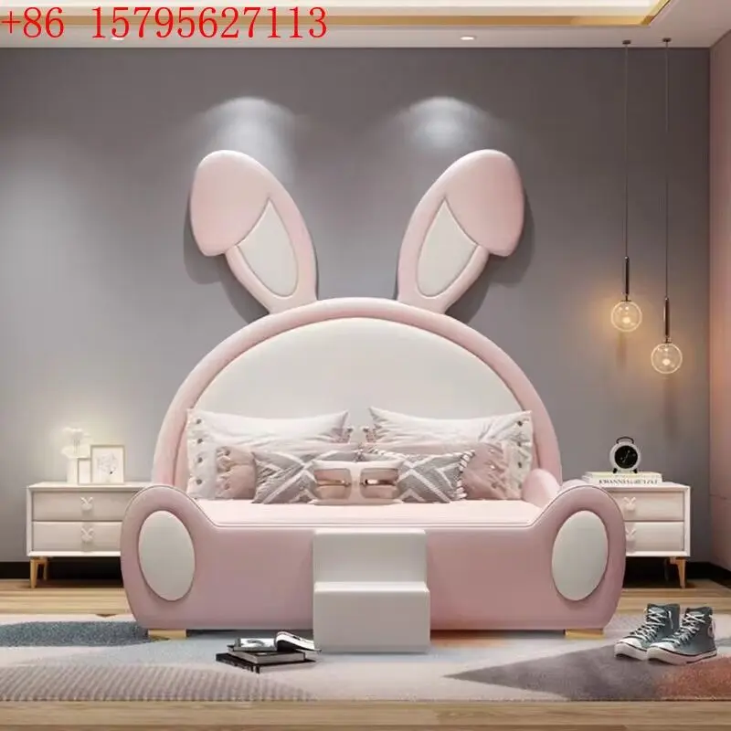 

Новая детская кровать-кролик из массива дерева для девочек, односпальная, простая, кожаная кровать в стиле принцессы