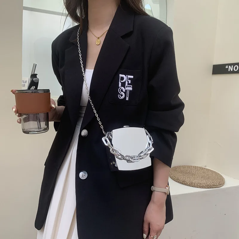 2022 Trend Designer Clutch Bag Gold Silver PVC Box Design Party Evening Chain Shoulder Crossbody Bags Mini Purses and Handbags