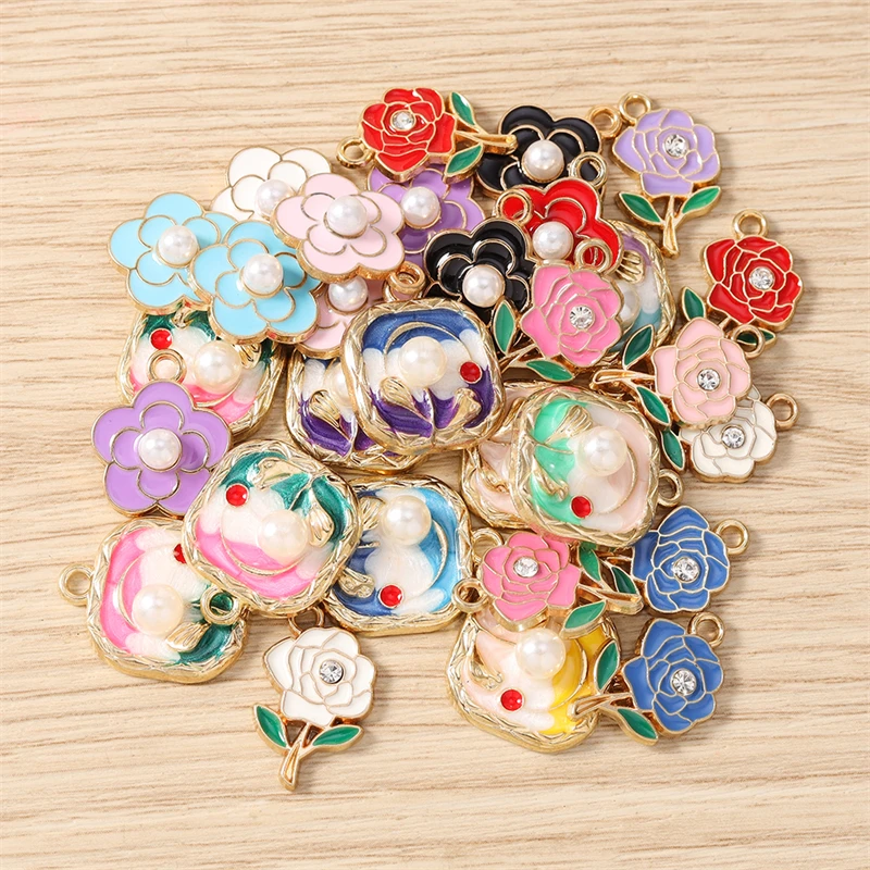 10 Stück niedliche, bunte Emaille-Blumenanhänger für Ohrringe, Anhänger, Halsketten, Armbänder, DIY-Bastelarbeiten, Schmuckherstellung, Zubehör – Detail 4