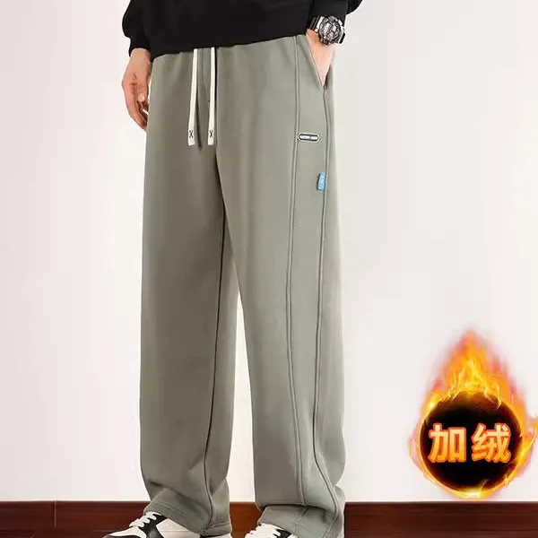 10XL Extra Size Fleece Lining Long Pants Men, Classic Elastic Waist Outdoors Jogger Pants For Man, Sports Male Winter Sweatpants