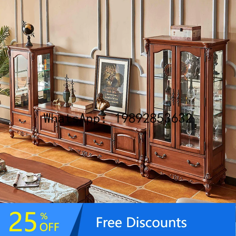 

XL American Style Solid Wood Wine Cabinet Display Cabinet Glass Door Storage Rack Wine Storage Cabinet Sideboard