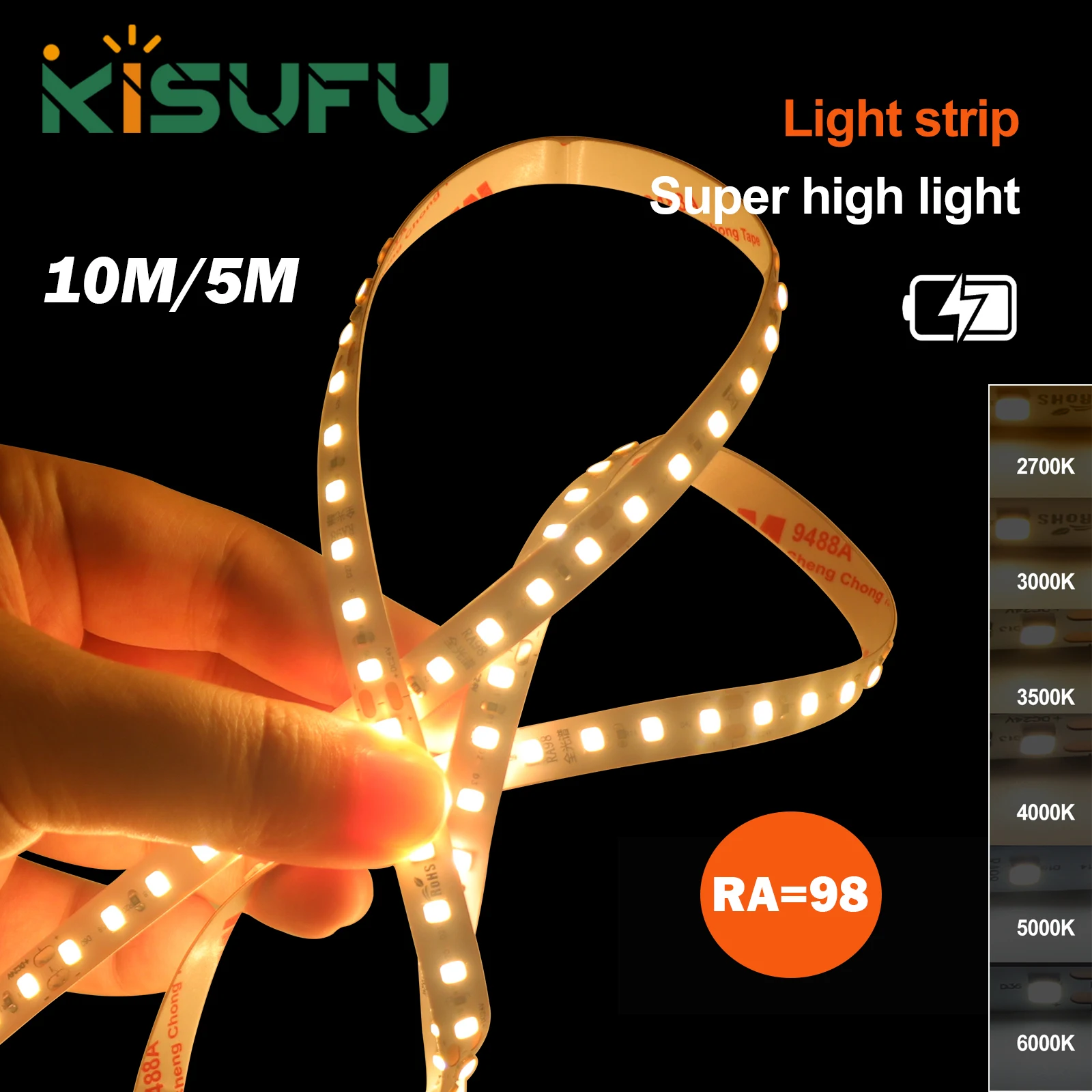 

Светодиодная лента RA98 5М 10М 12В 24В 2835, высокая яркость, 120 светодиодов/м, 2700K 3000K 3500K 4000K 5000K 6000K, гибкая лента для домашнего освещения