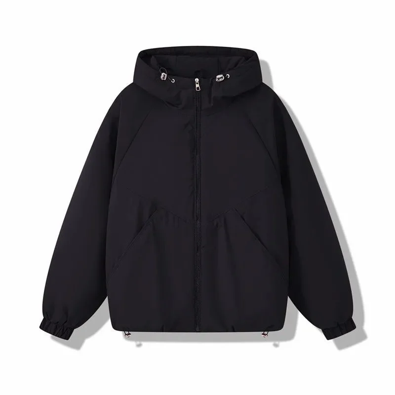 เสื้อแจ็คเก็ตแฟชั่นผู้หญิง รุ่นใหม่ ฤดูใบไม้ร่วง ฤดูหนาว 2025 มีฮู้ด อุ่น บุด้วยผ้าฝ้าย เสื้อโค้ทแบบมีเชือกผูก สไตล์ลำลอง เสื้อคลุมหลวมๆ สำหรับผู้หญิง