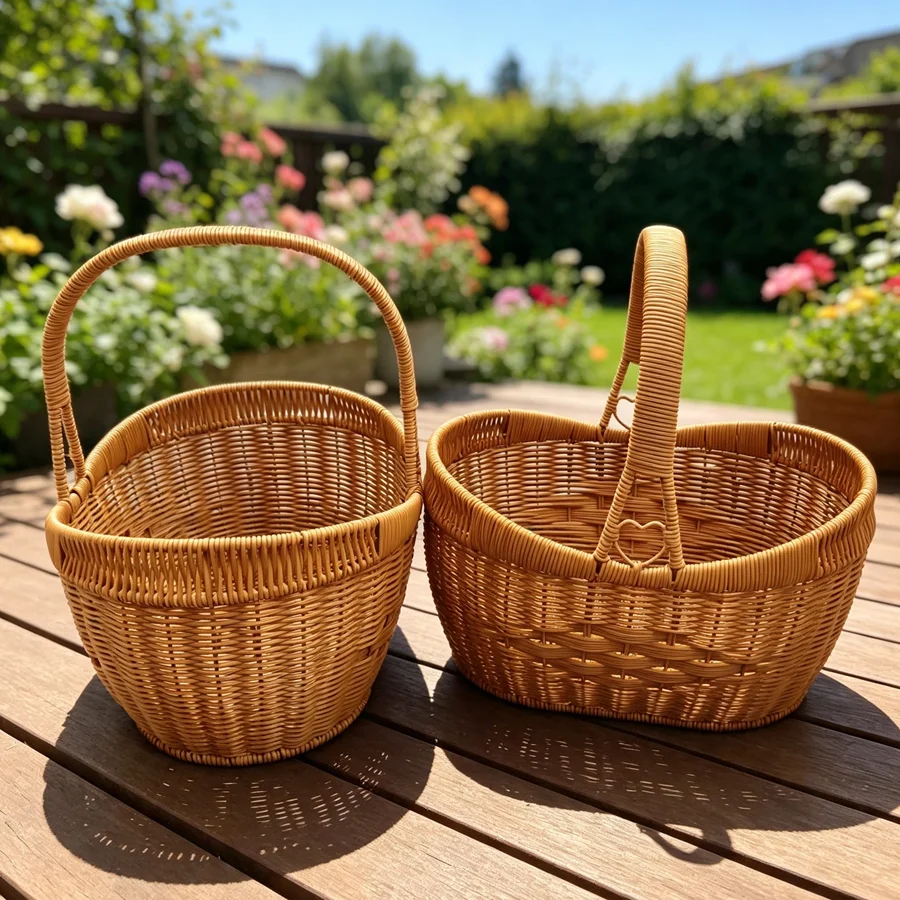 2pcs Handmade Shopping Baskets/Handheld Baskets/Harvesting Baskets/Picking Baskets/Picnic Baskets/Storage Baskets/Garden Camping