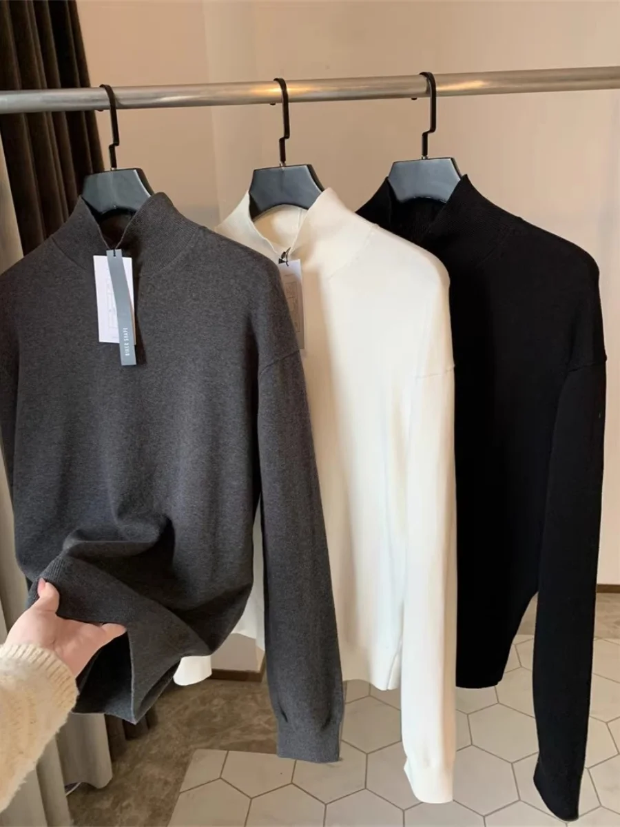 

Мужской модный повседневный вязаный свитер с высоким воротником, дышащий, с длинными рукавами, для осени и зимы, цвет синий