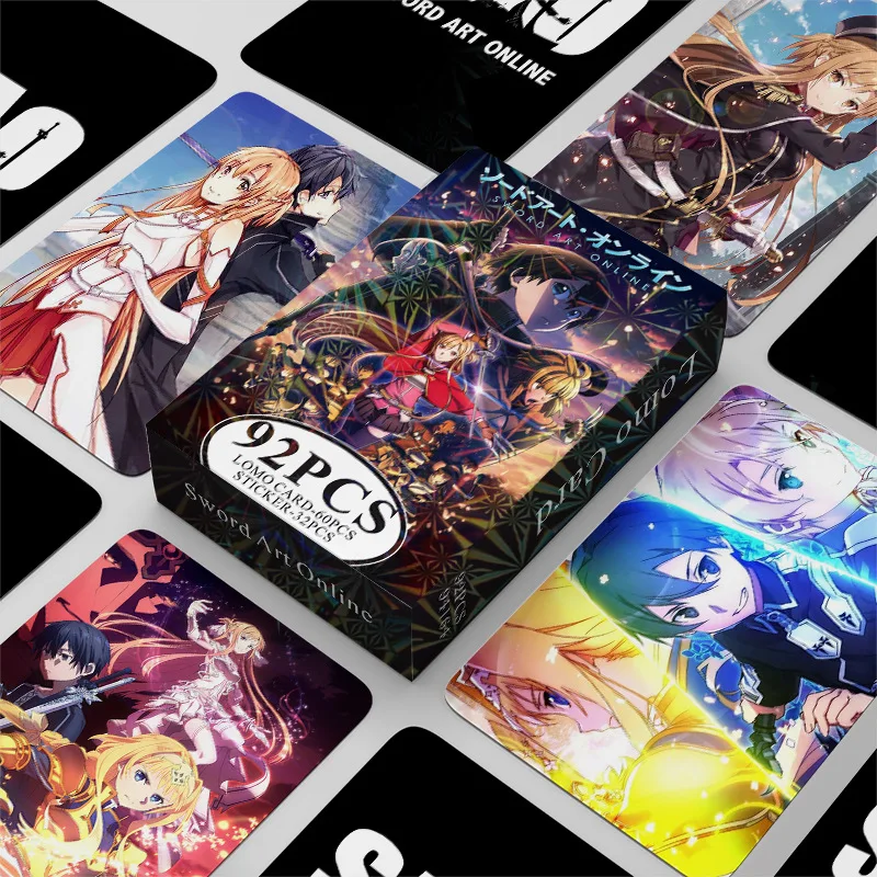 

Sword Art Online Lomo Card 1Pack/92PC 60PC Mini Cards With 32PC Stickers Japanese Anime Fan Collection Lomo Cards Postcards Gift