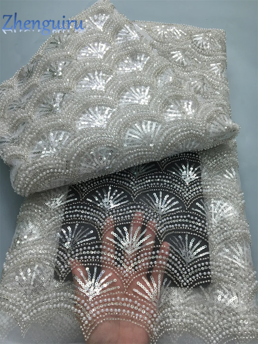 French Tulle Lace Fabric 2025 High Quality Sequins African Nigerian Beaded Lace Fabric 5 Yards Wedding Dress for Women A4161