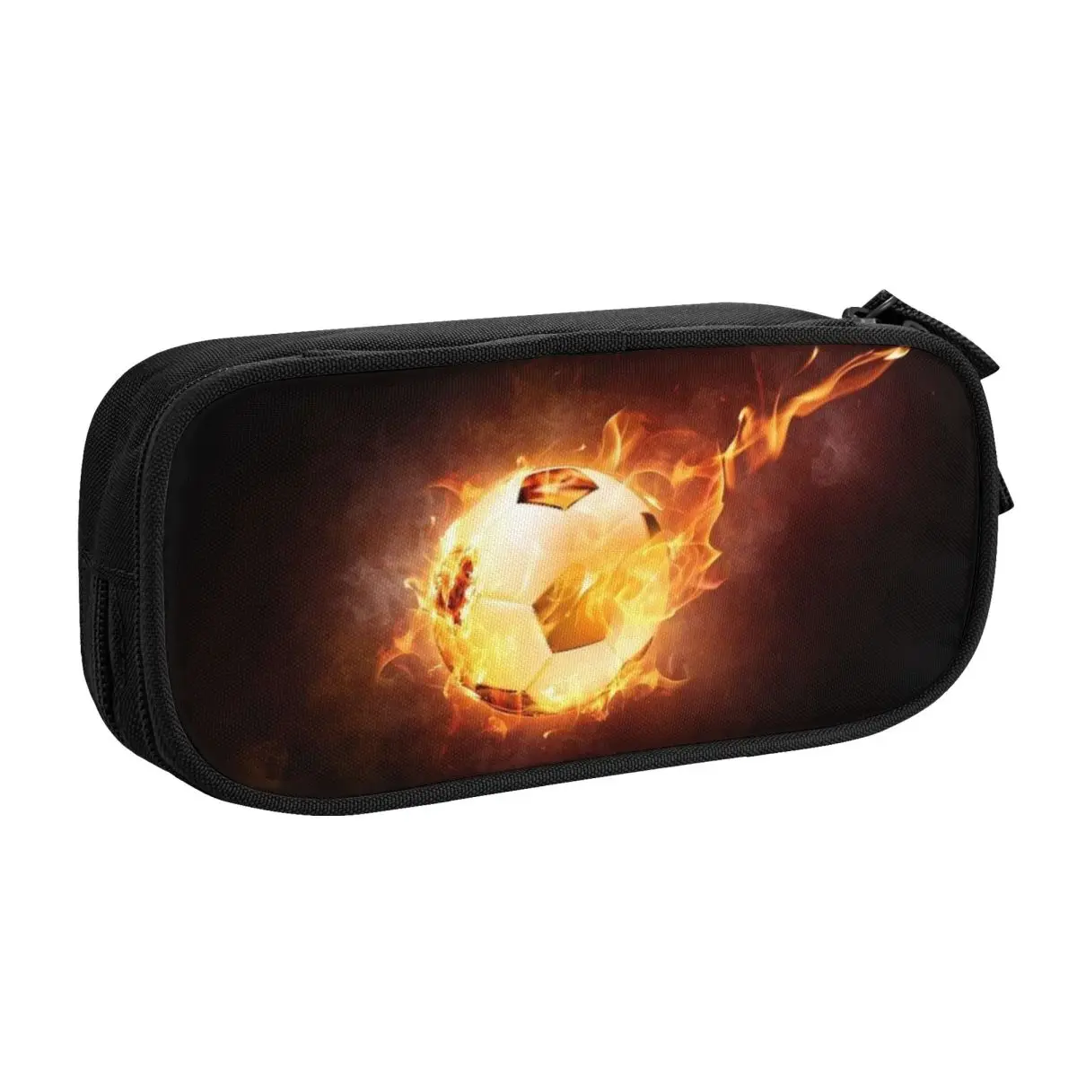 Custom Korean Flaming Football Soccer Ball Pencil Cases for Girls Boys Flames Large Storage Pen Bag Box School Supplies