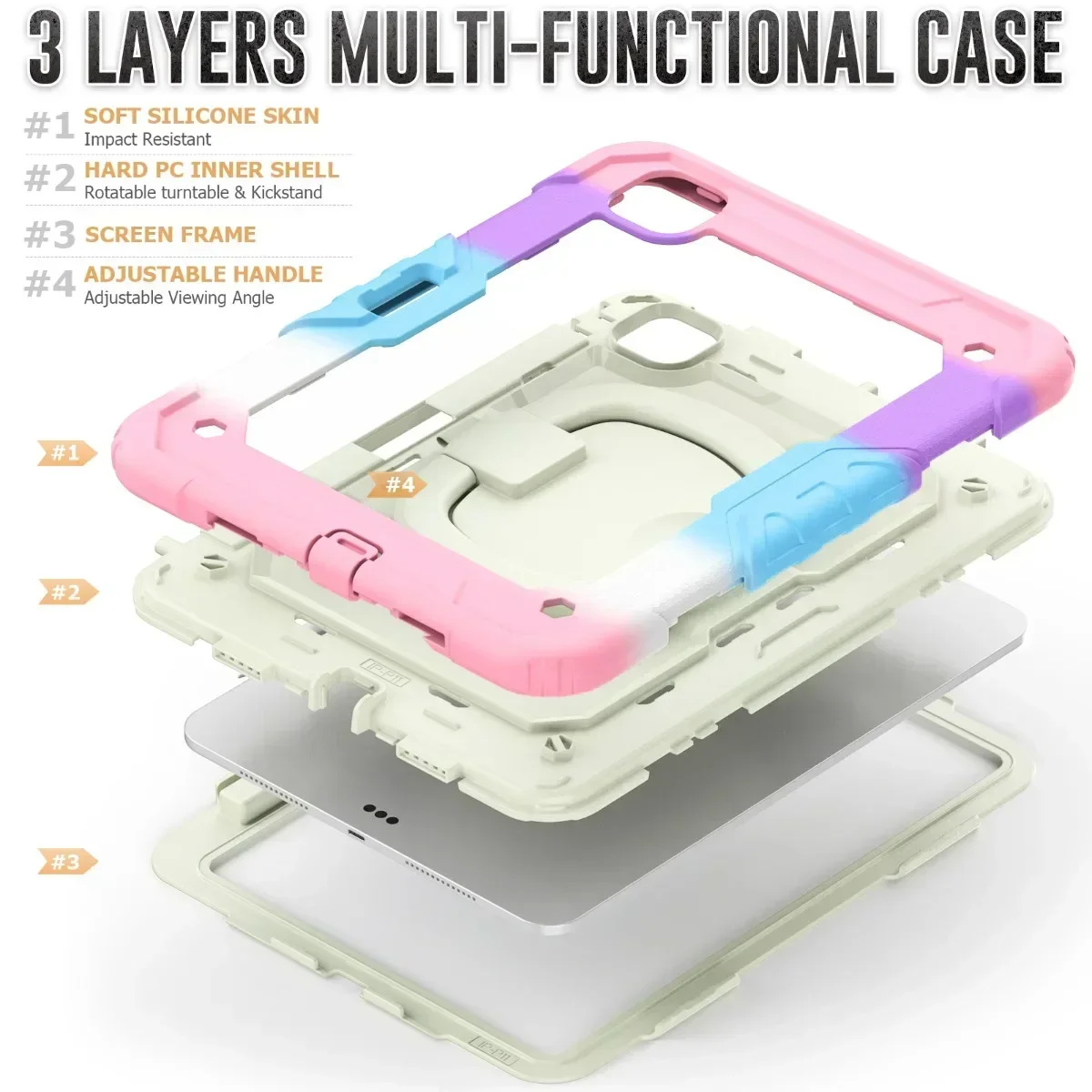 360 Rotation Kids Stand Case for IPad Pro Air 13 11 12.9 10.2 9.7 10 9 8 7 6 5 Th Mini 6 5 4 Cover Shockproof +Shoulder Strap