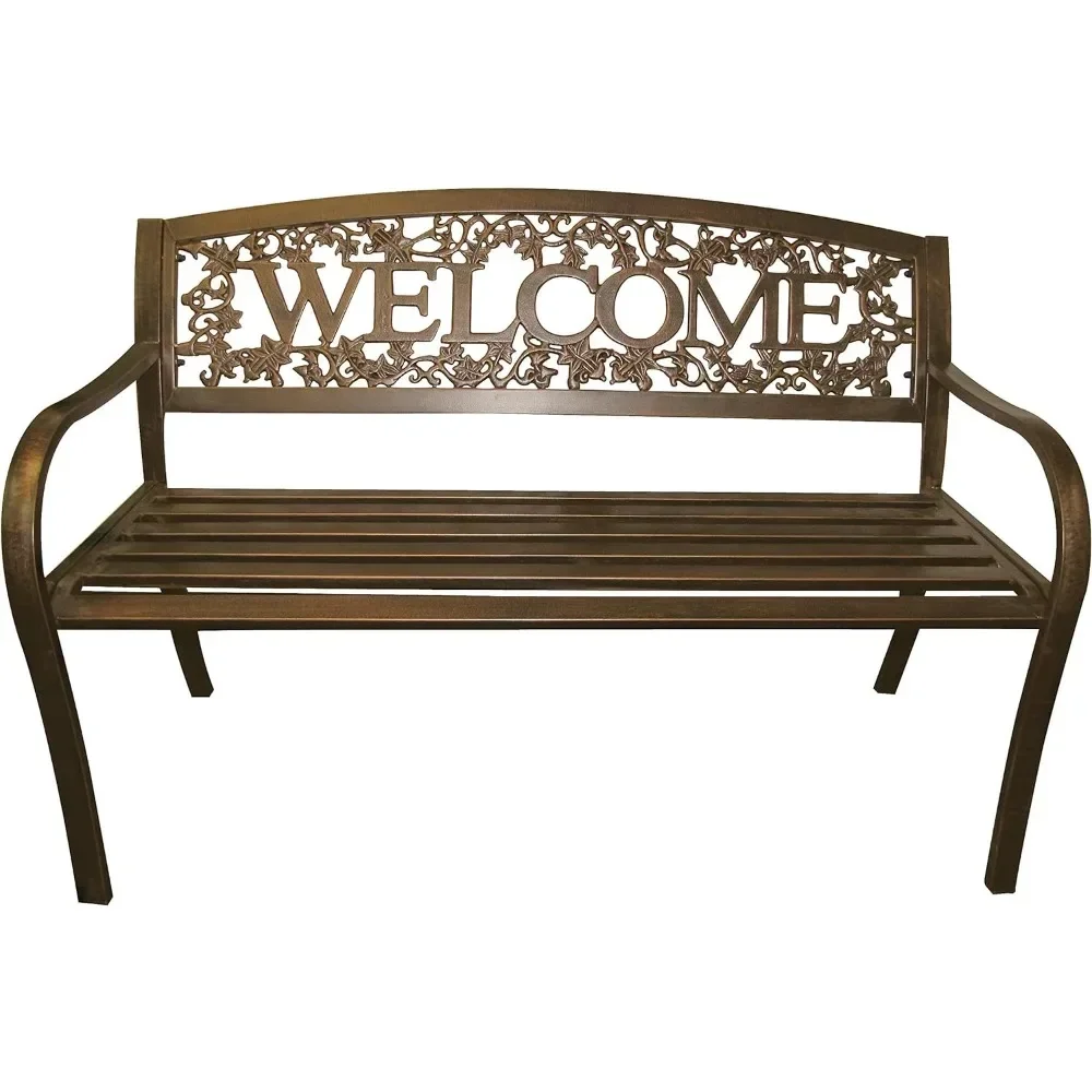 Patio Benches, TX94101 Metal Welcome Outdoor Bench,  Welcome Patio Benches