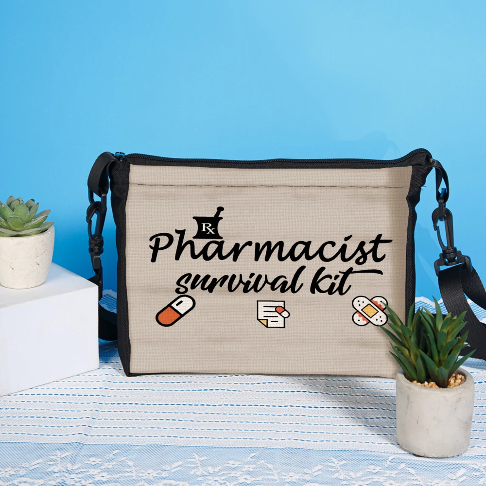 1pc Pharmacist Survival Kit Crossbody Bag Grey With Pill And Bandage Print Shoulder Bags For Pharmacy Students And Professionals