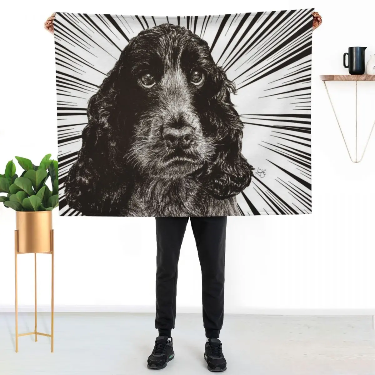 Cocker Spaniel Art, Blue roan, Black and White drawing Throw Blanket Quilt Plaid for babies anime Decorative Sofa Blankets