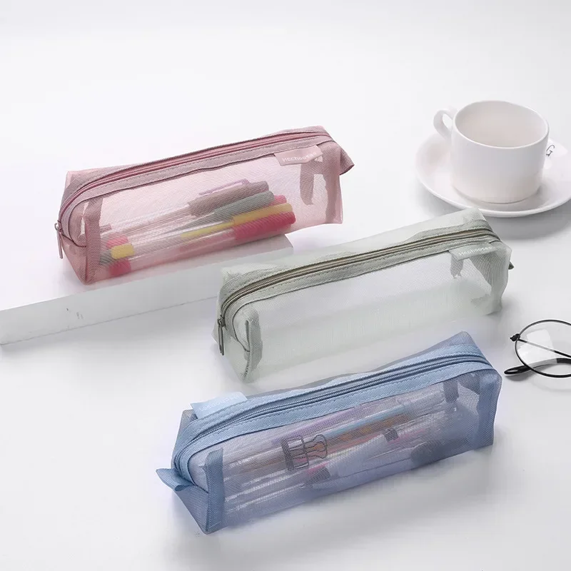Mesh-Federmäppchen, transparent, Stifte-Beutel, niedlich, einfach, ästhetisch, Tasche, Organizer, Büro, Schulbedarf für Studenten, Schreibwaren