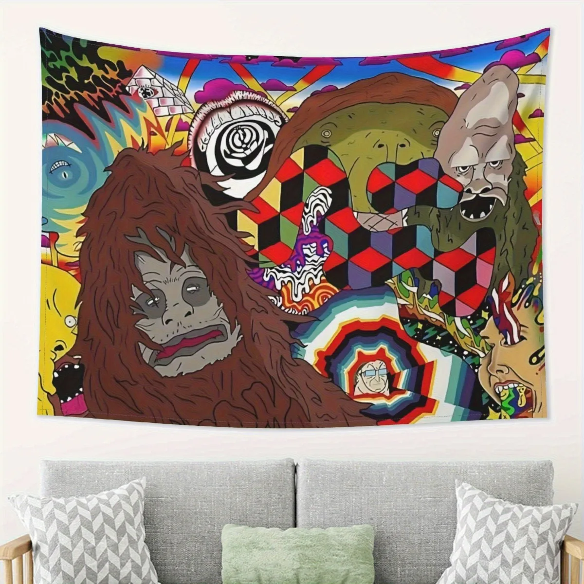 VIKAMA Lustiger Monster-Wandteppich im amerikanischen Retro-Cartoon-Stil, coole Wanddekoration für Schlafzimmer, Wohnzimmer, Studentenwohnheim und Spielzimmer, Heimdekoration