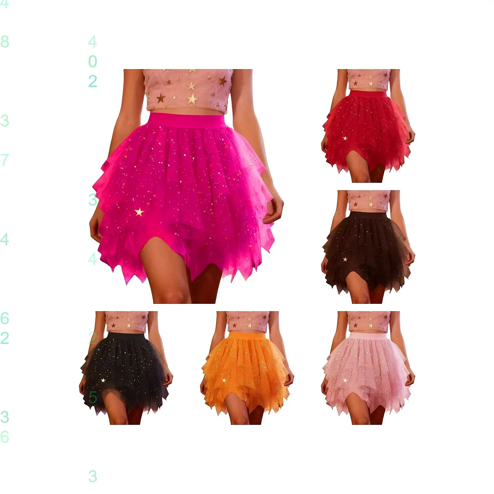 Irregular Mesh Skirt Women High Waist Sequin Cake Skirts Spring Summer Tulle Skirt