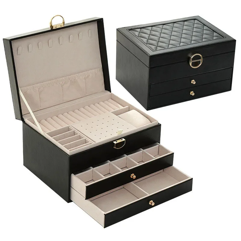Light luxury three-layer large-capacity multi-functional jewelry storage box jewelry bracelet earrings ring