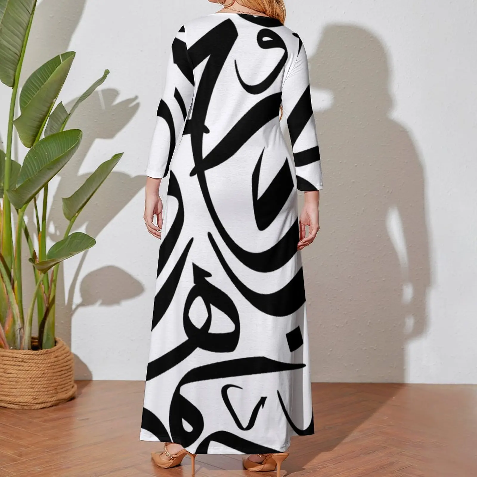 Arabic Calligraphy Pattern tshirts Long Sleeved Dress Long dress clothing women summer 2024