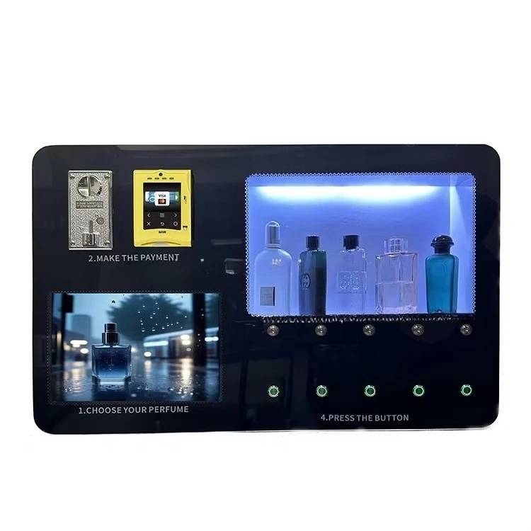 

Wall-mounted luxury smart cosmetics perfume spray vending machine with card reader