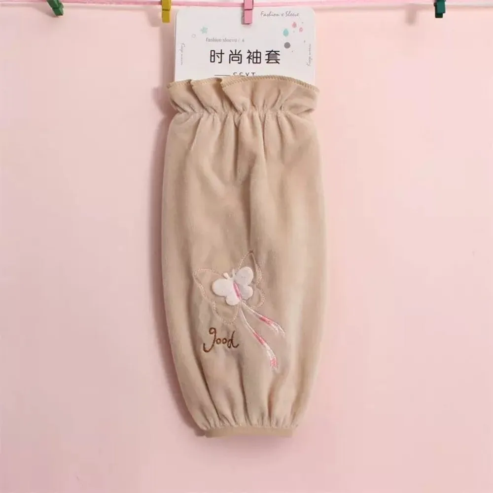 Crystal Velvet Sleeve Protector Butterfly Embroidery Elastic Cuff Sleeve Cover Long Length Soft Arm Guard Daily Working